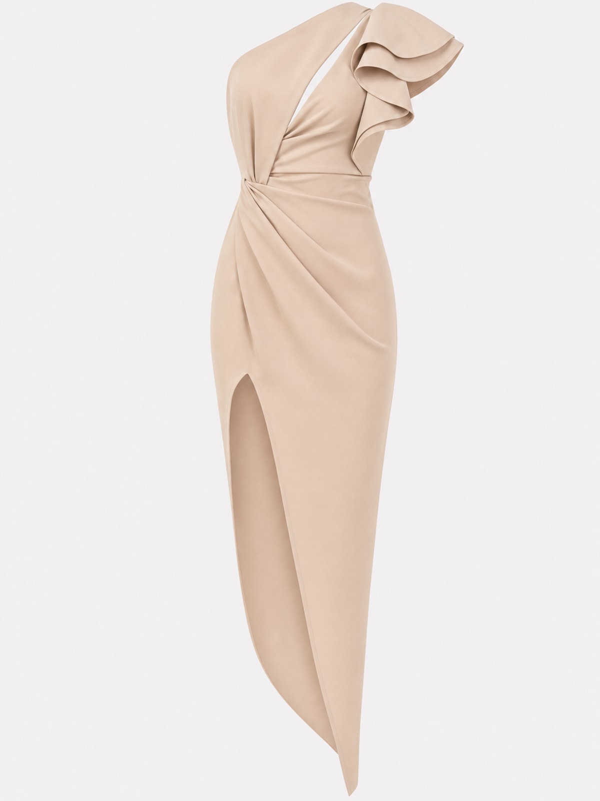 Elegant Polyester One-Shoulder Ruffle Sleeve Maxi Dress - 1