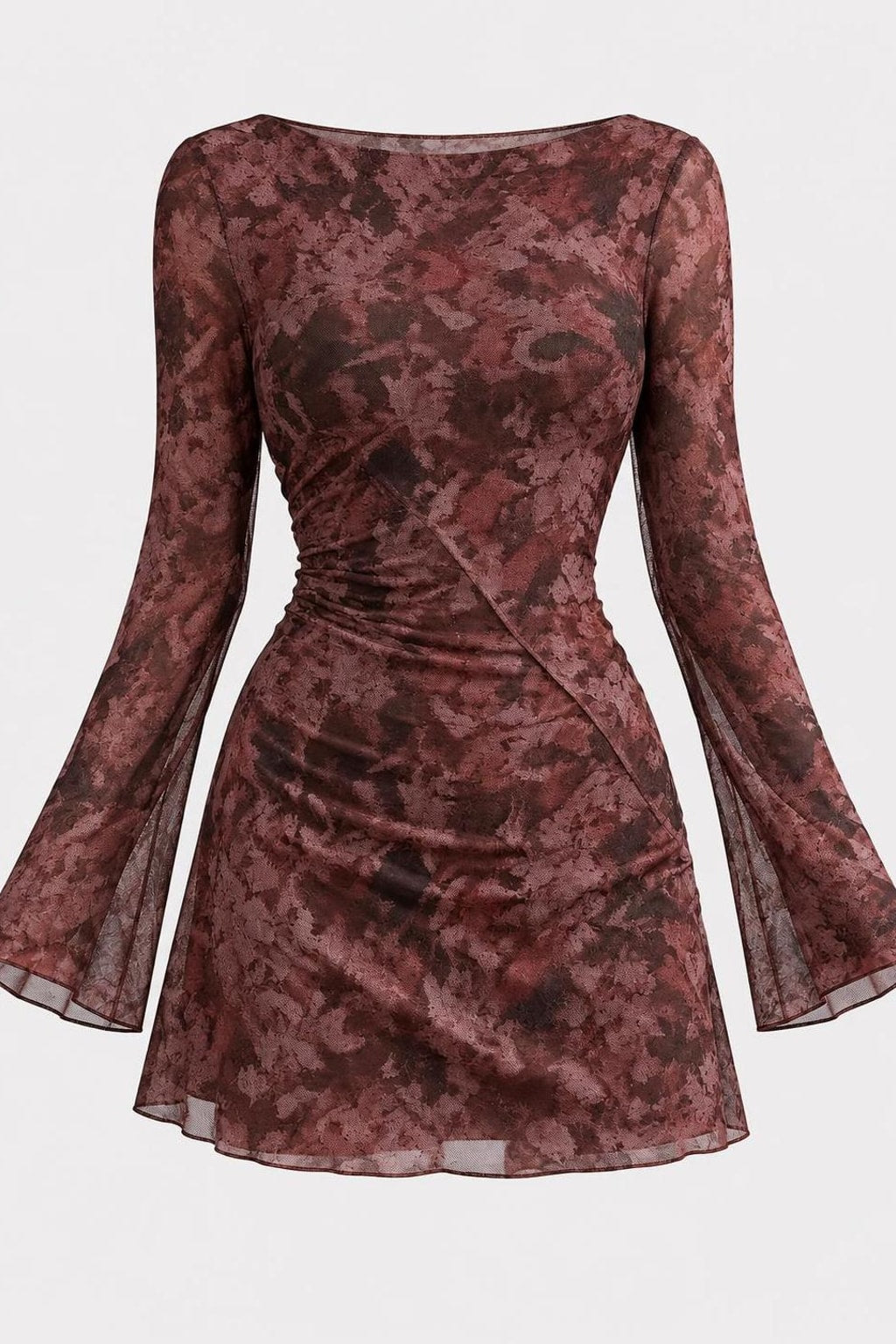 Polyester Mini Dress With Flare Sleeves - 1