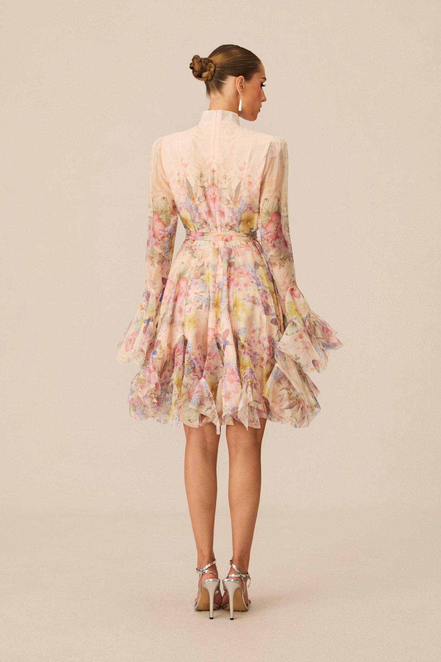 Floral Flared Mini Dress with Detachable Belt - view 4