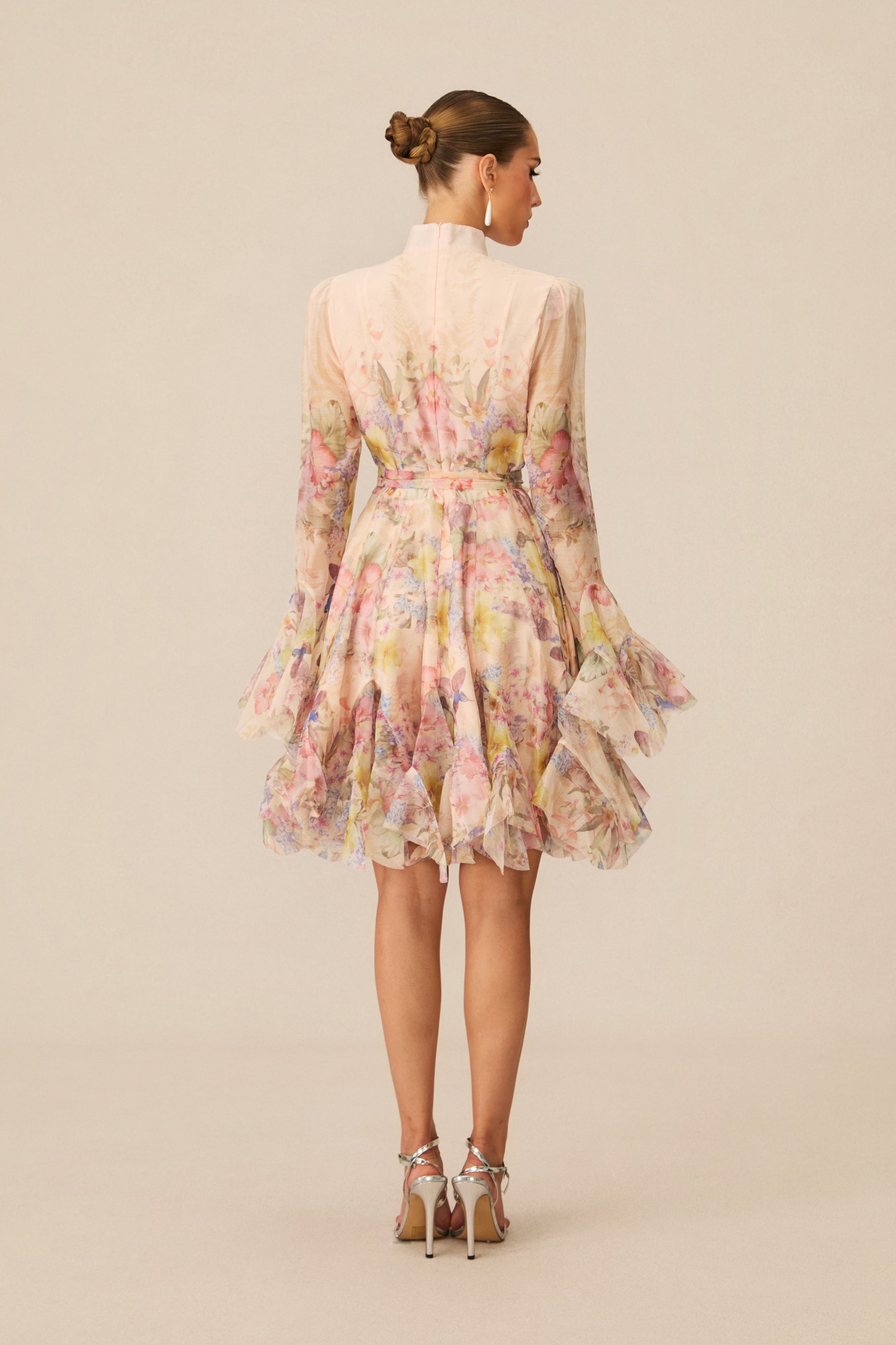 Floral Flared Mini Dress with Detachable Belt - view 4