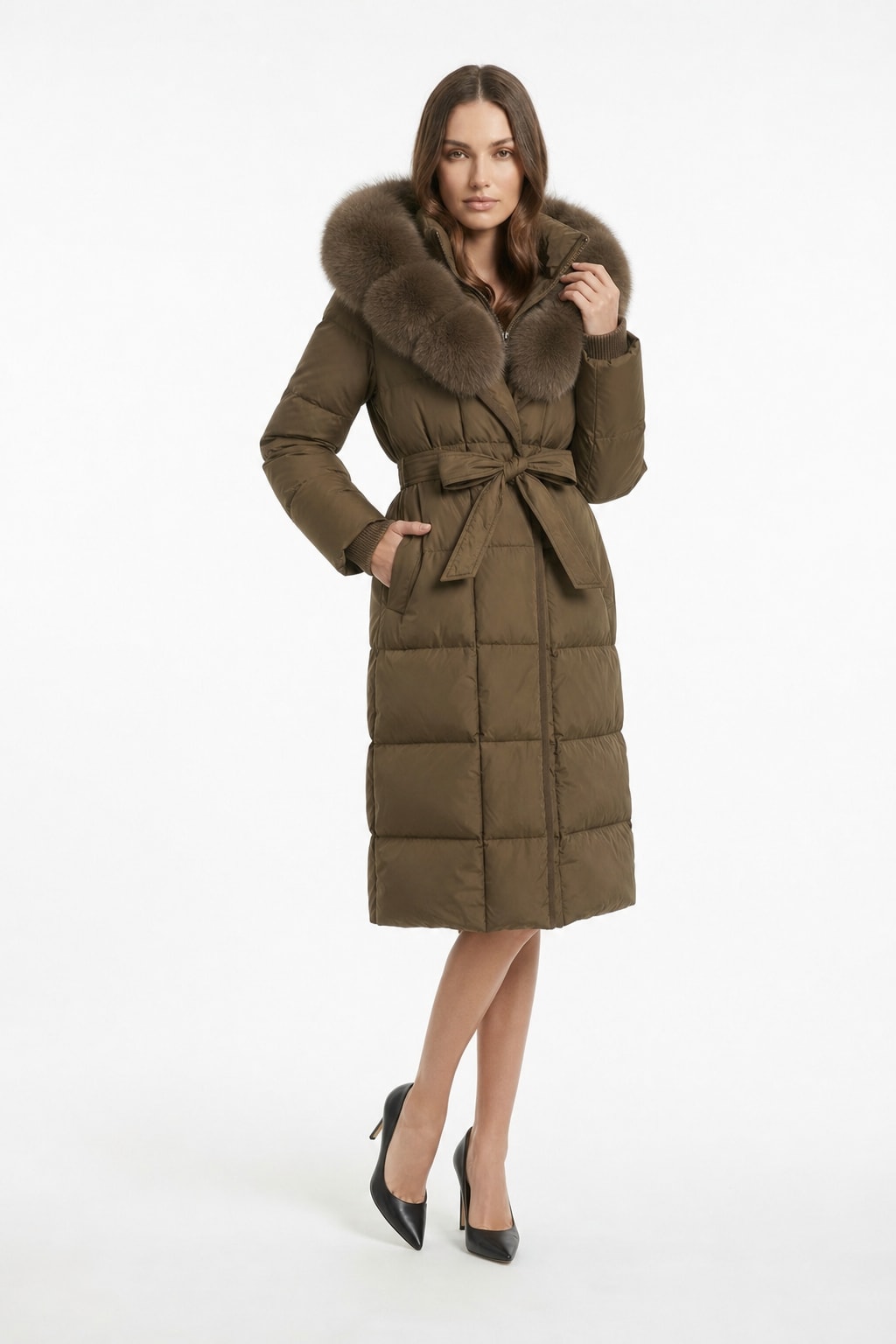 Down Coat With Removable Fox Fur Collar - 9