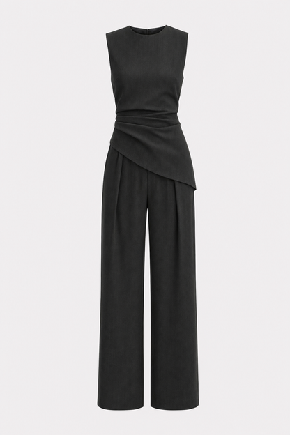 Woven asymmetric top and pleated pants set - view 6