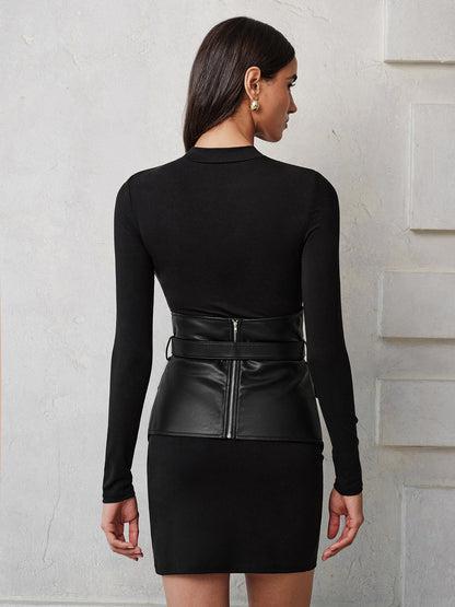 Faux Leather Corset Overlay Knit Mini Dress - view 4