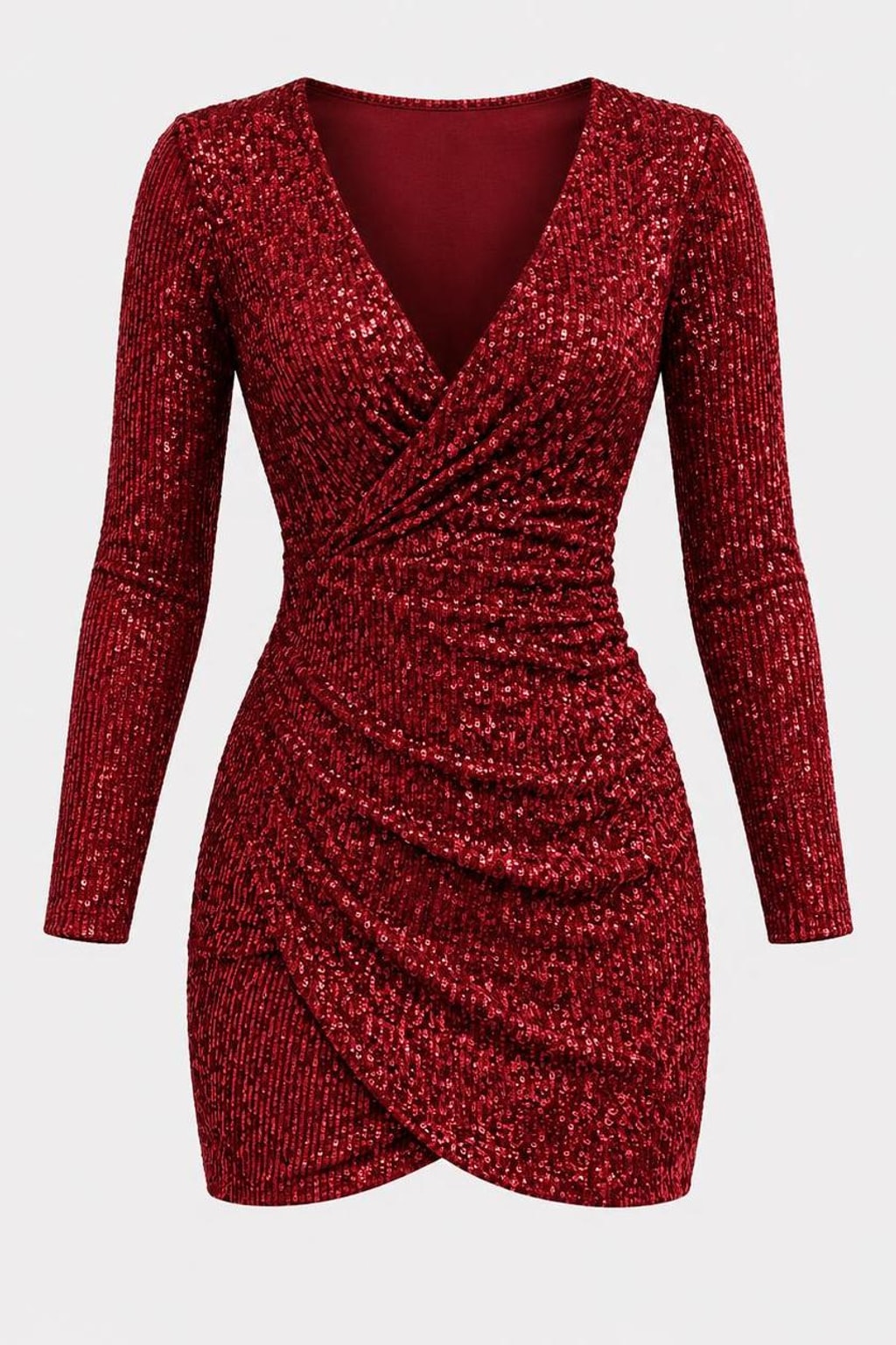 Polyester Mini Dress With Sequin V-Neck - 1