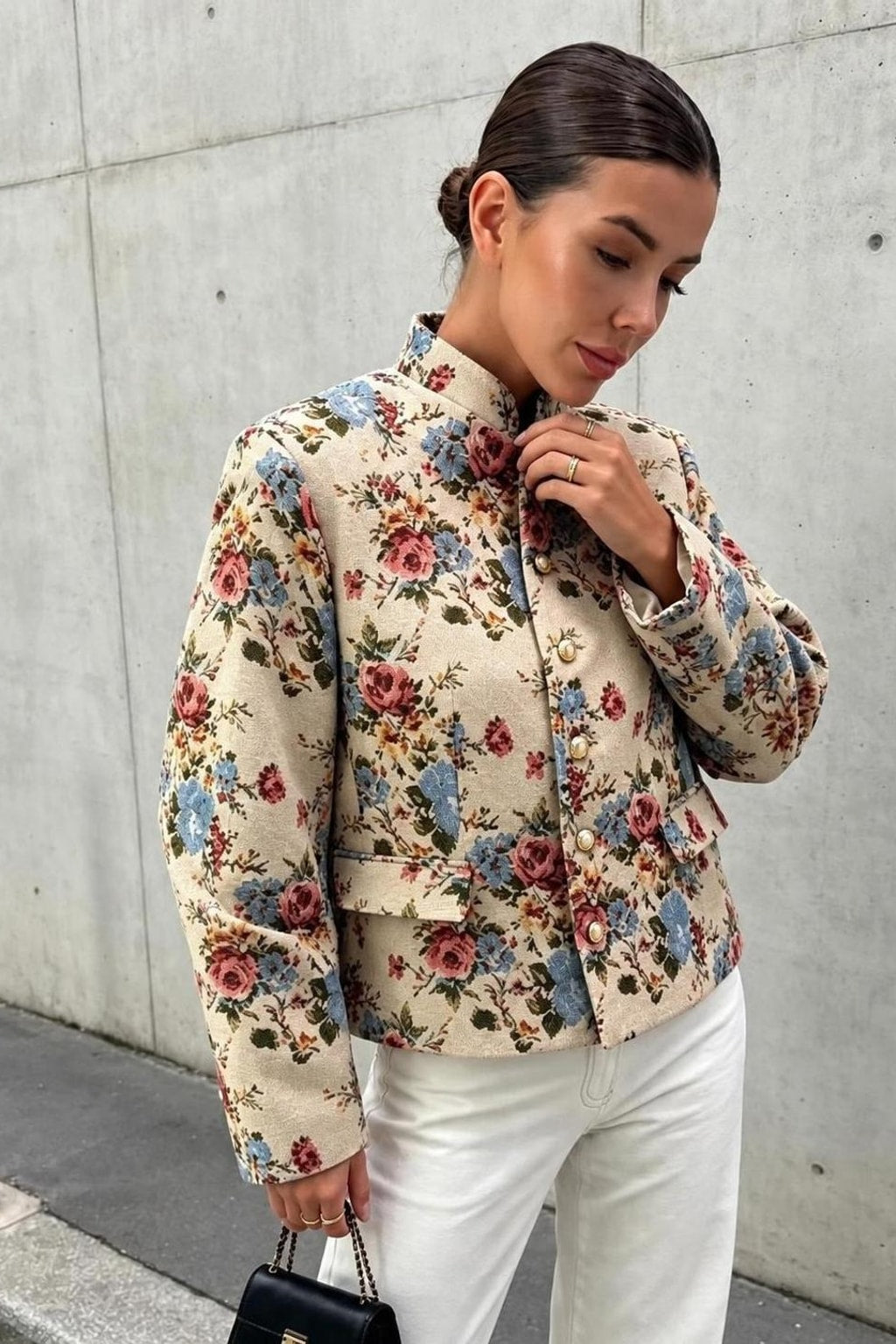 Polyester Floral Cropped Jacket - 4