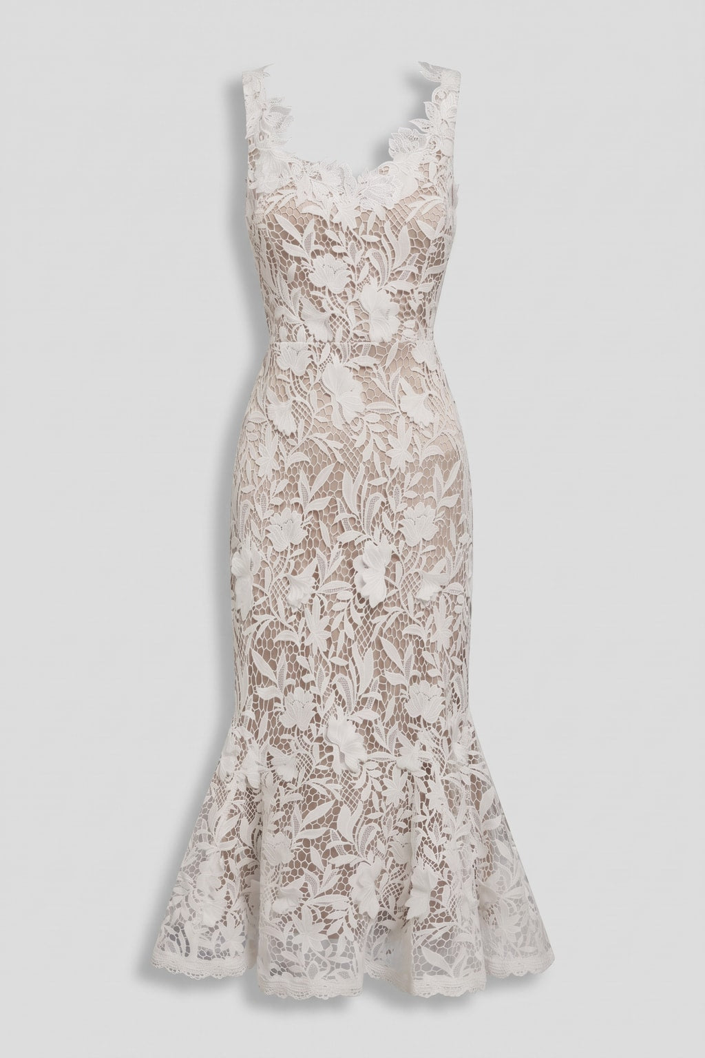 White Lace Mermaid Midi Dress With Sweetheart Neckline - 1