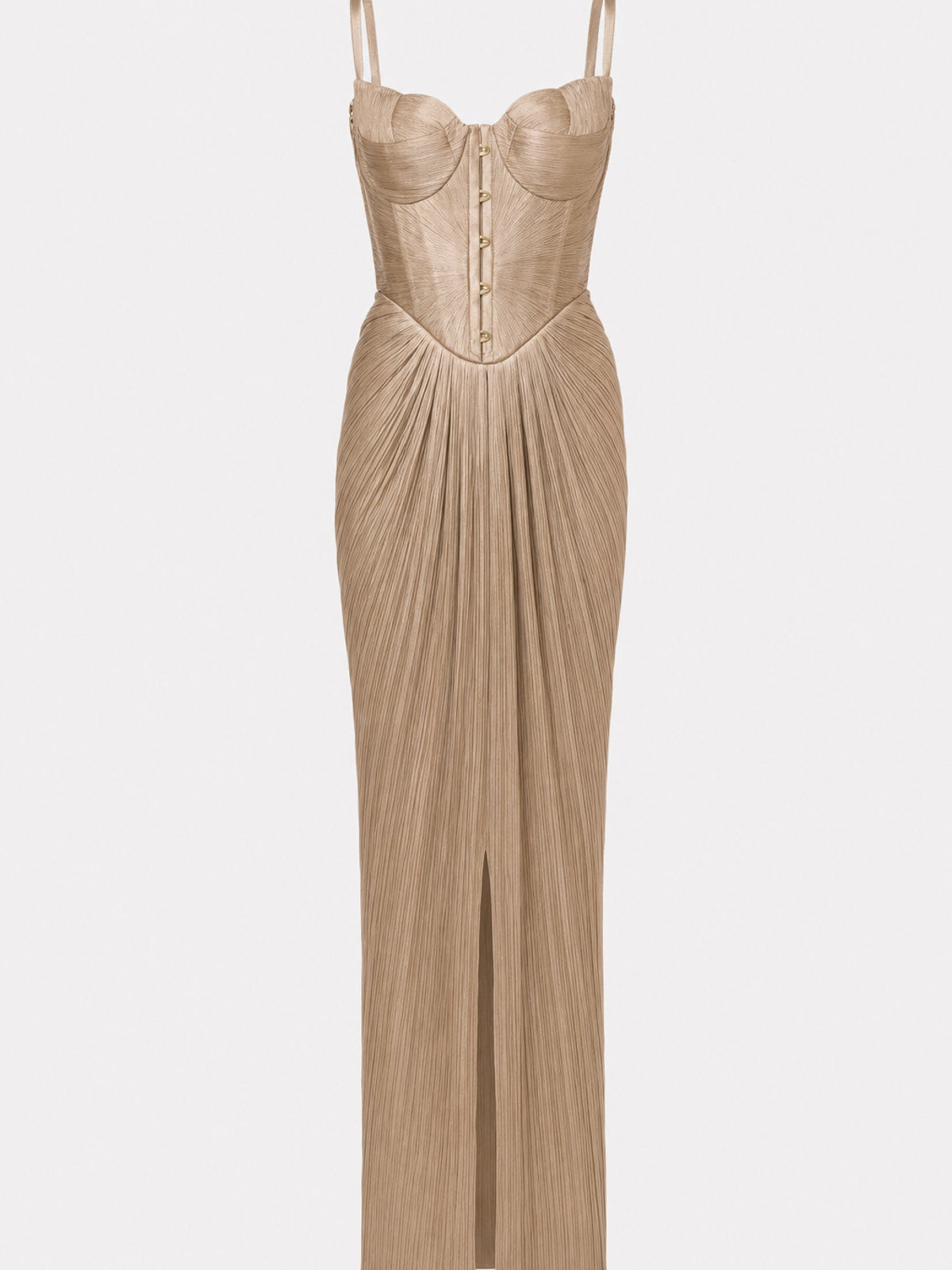 Metallic Pleated Maxi Dress With Lace-Up Back - 1