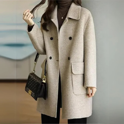 Wool blend double breasted coat with notch lapel - view 3