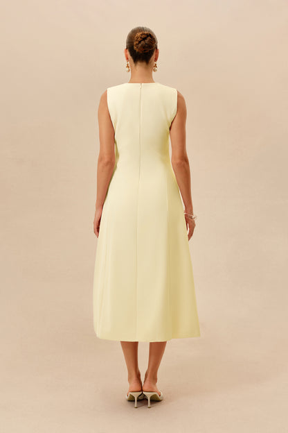 Light Yellow Floral Embroidery Midi Dress - view 4