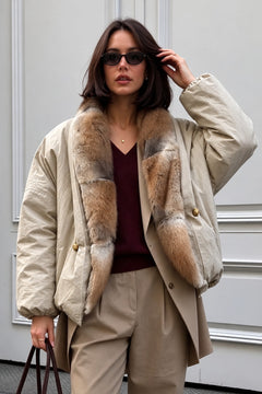 Blended Puffer Jacket Faux Fur Collar Oversized - 2