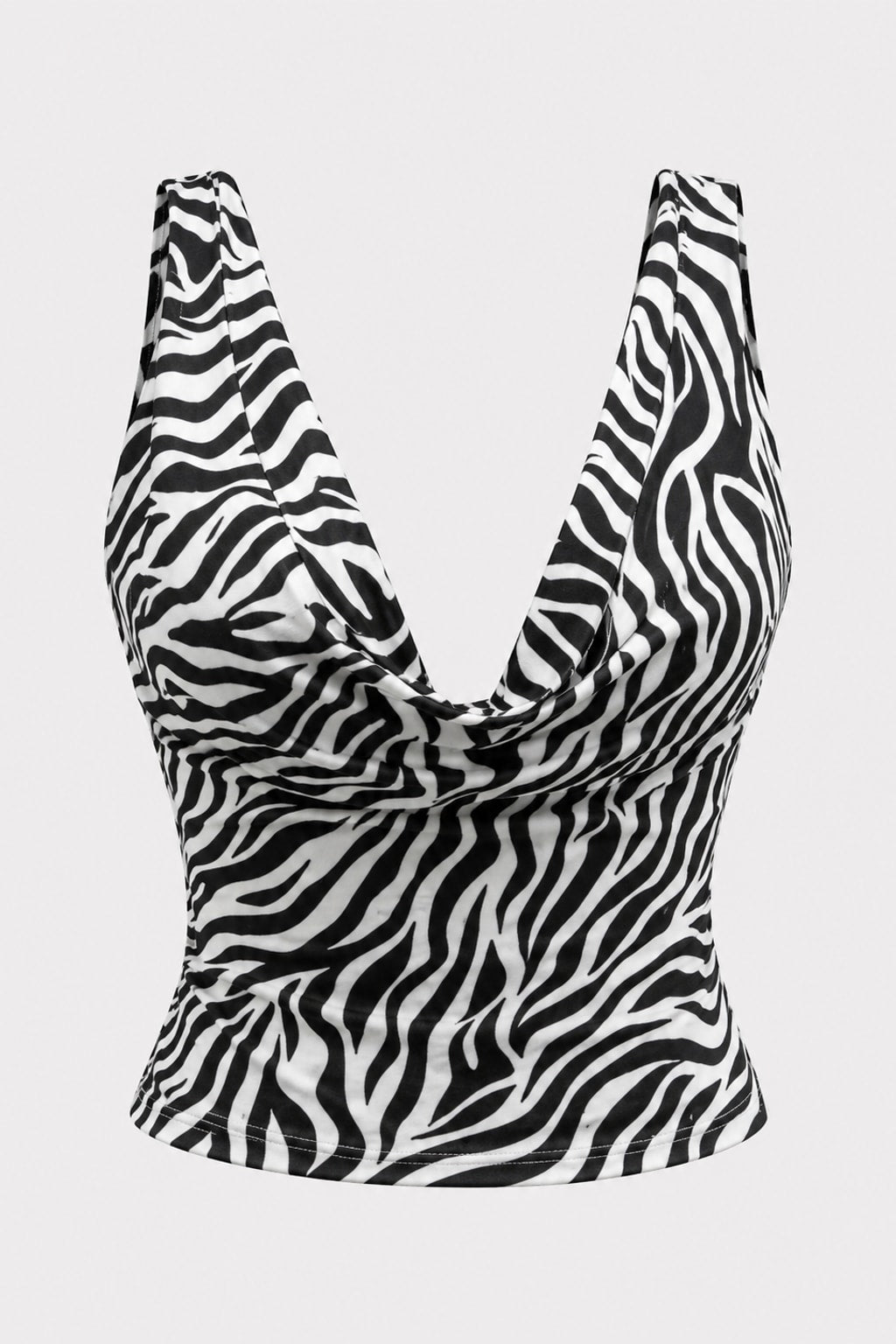 Knit Crop Tank Top Zebra Backless V-Neck - 1