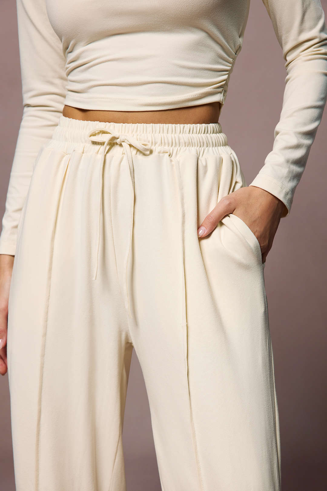 Ruched jersey top and wide-leg trouser set - view 5