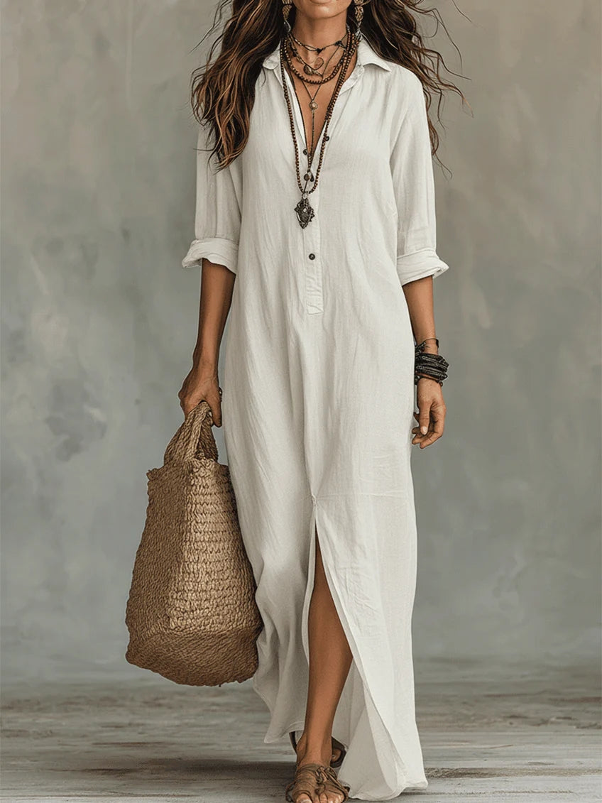 Flowy Button-Front Maxi Dress in Three Colors - view 4