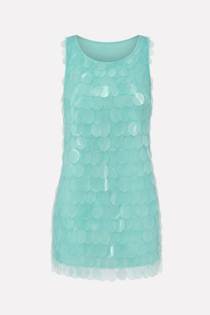 Blue Sequin Mini Dress with Open Back