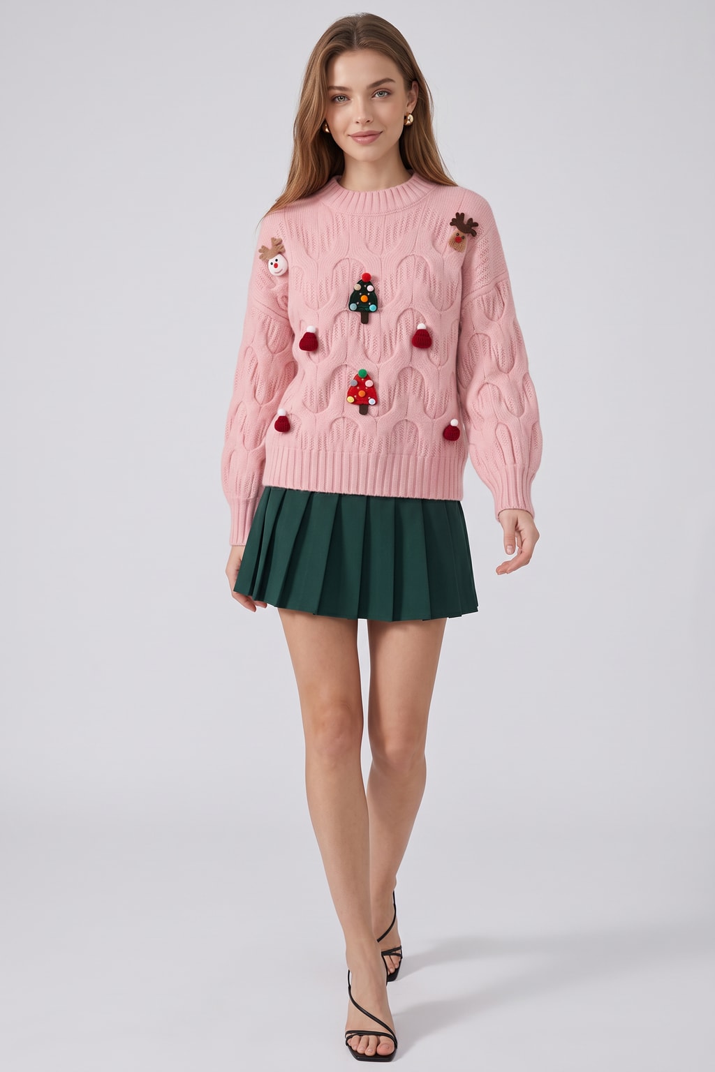 Cotton Cable Knit Sweater with Balloon Sleeves - 3