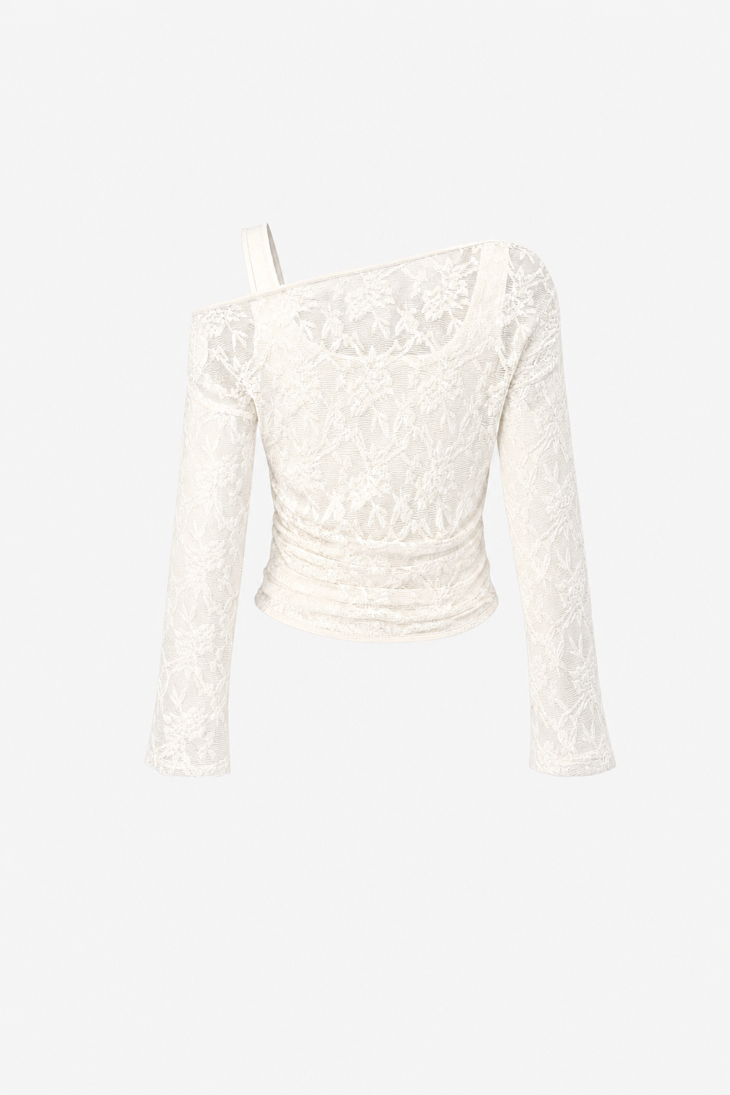 One-Shoulder Textured Knit Top With Long Bell Sleeves - 4