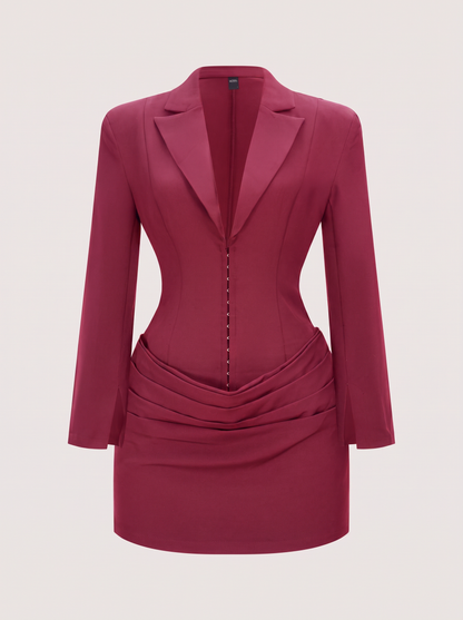 Twill mini dress with ruched waist and deep V-neck - view 5