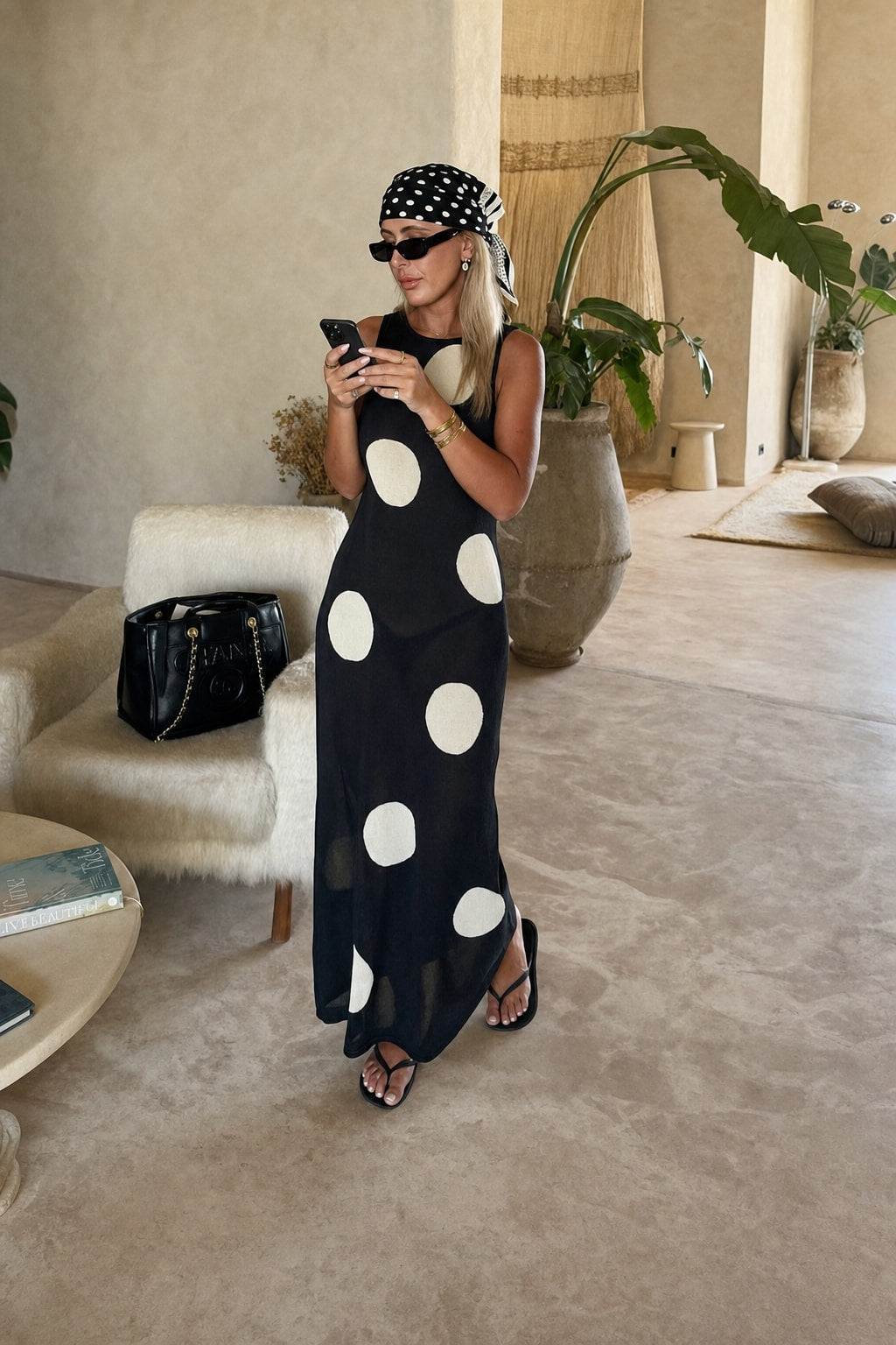 Black Sheer Polka Dot Maxi Dress - 2