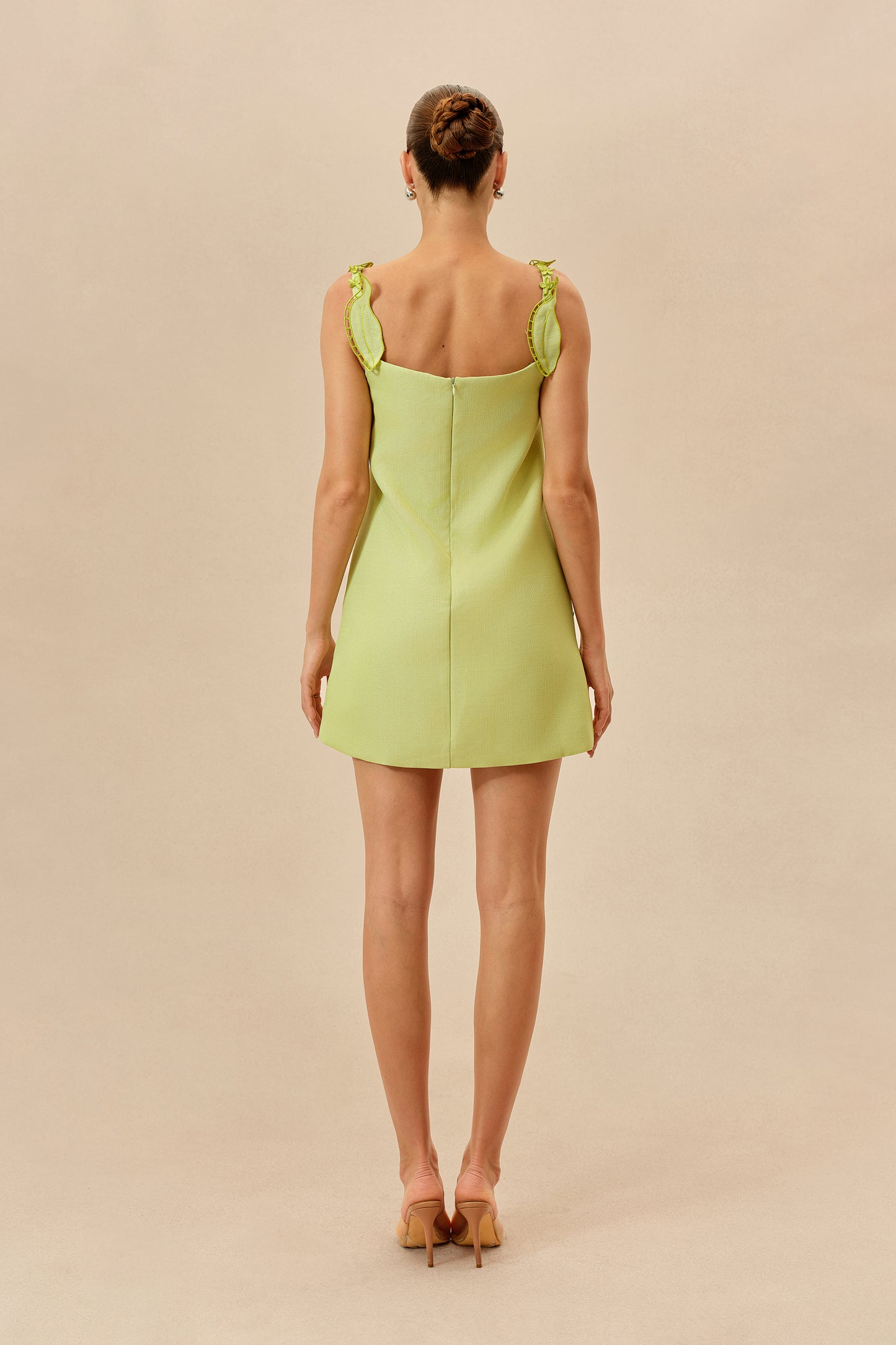 Green Floral Applique A-Line Mini Dress - view 4