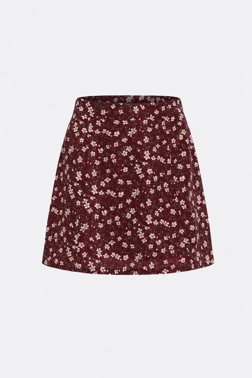 Red Floral A-Line Mini Skirt, Elastic Waist