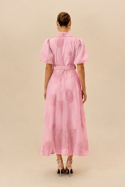 Pink Embroidered Belted Shirt Maxi Dress - view 4