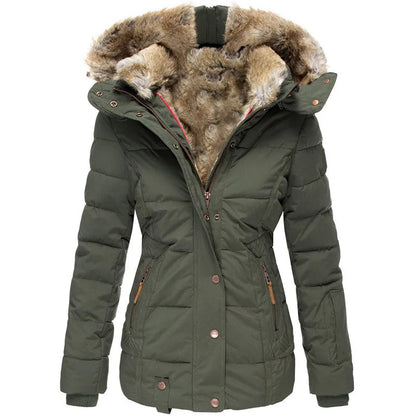 Quilted Hooded Jacket With Faux Fur Trim - view 11