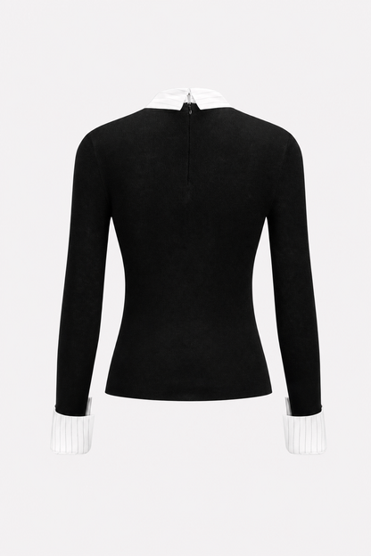 Black wool blend layered-look knit top - view 6