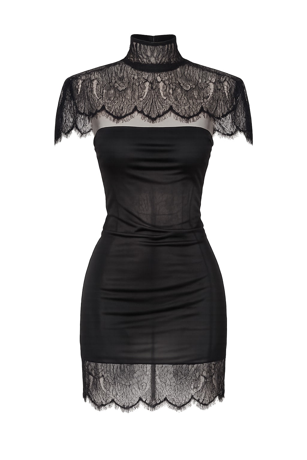 Synthetic Fiber Mini Dress With Turtleneck Shawl - 1