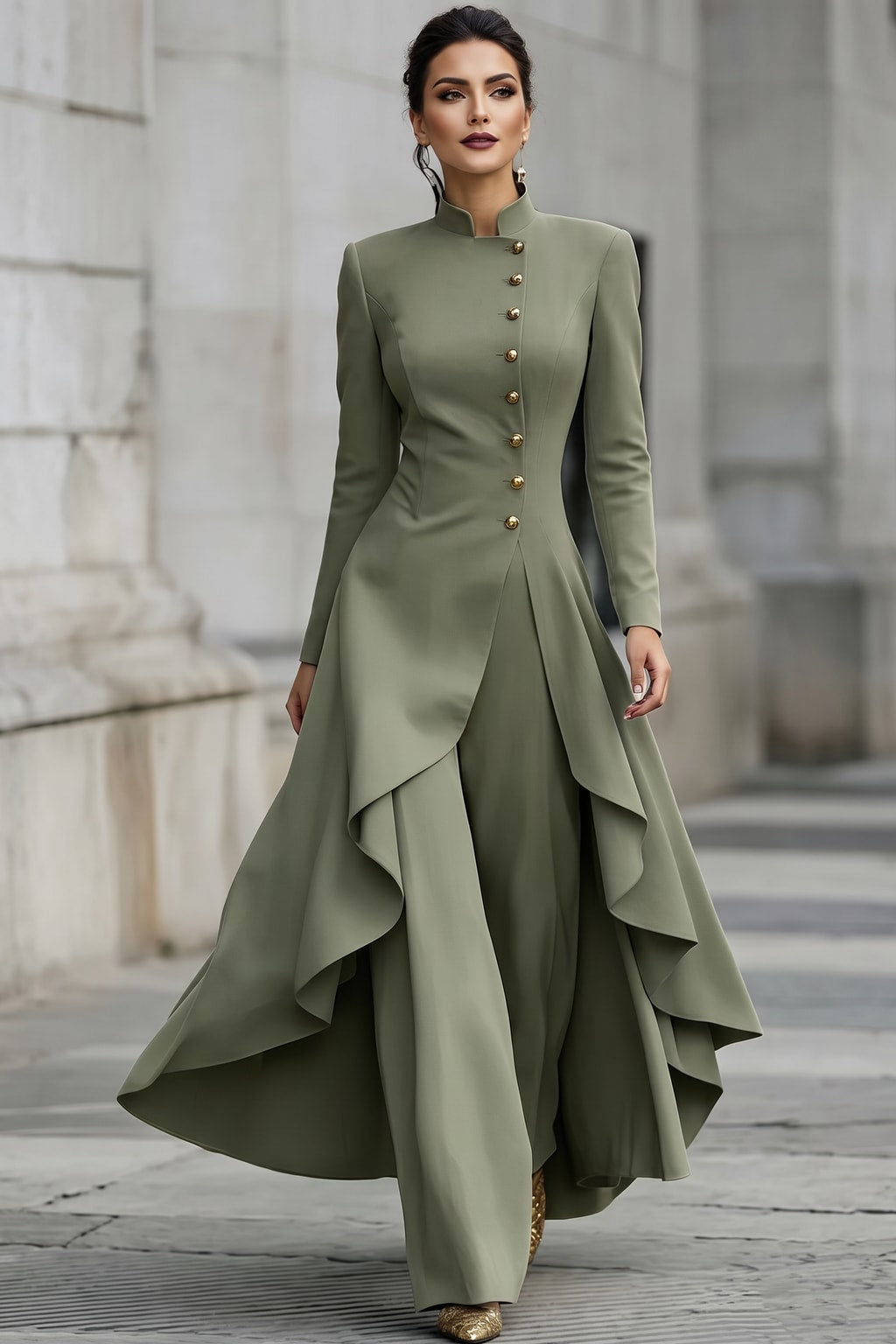 Polyester Two-Piece Set With High-Low Top And Wide-Leg Pants - 8