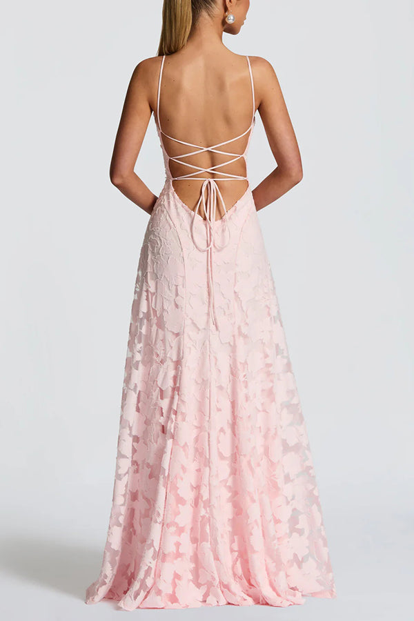 Floral Burnout Jersey Maxi Dress, Lace-Up Back - view 8