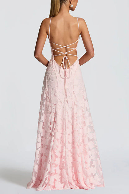 Floral Burnout Jersey Maxi Dress, Lace-Up Back - view 8