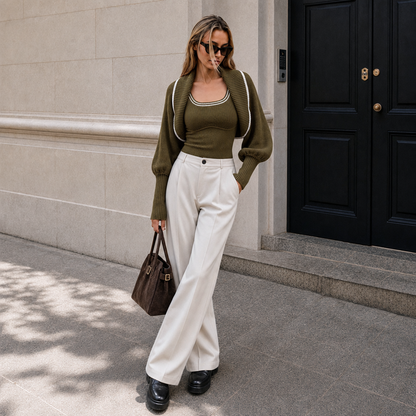 Olive wool blend shrug and tank top set - view 4
