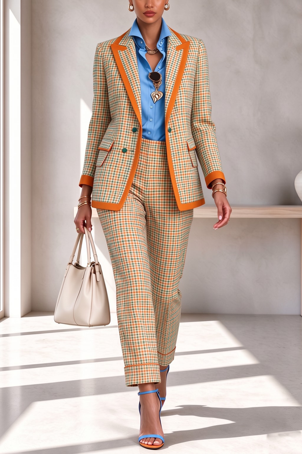 Polyester Checked Blazer And Pants Set - 4