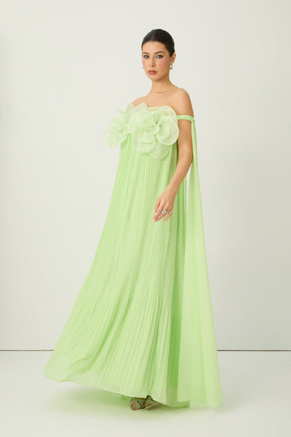 Green Floral Applique Off-Shoulder Maxi Dress - view 5