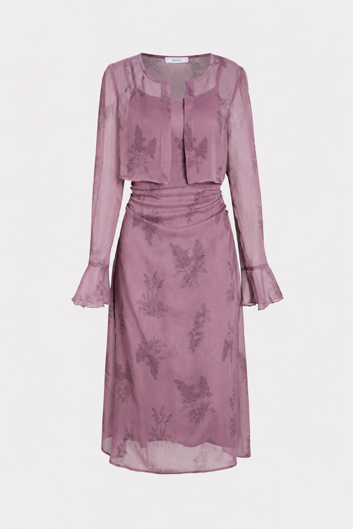 Purple Floral Ruched Slip Midi Dress