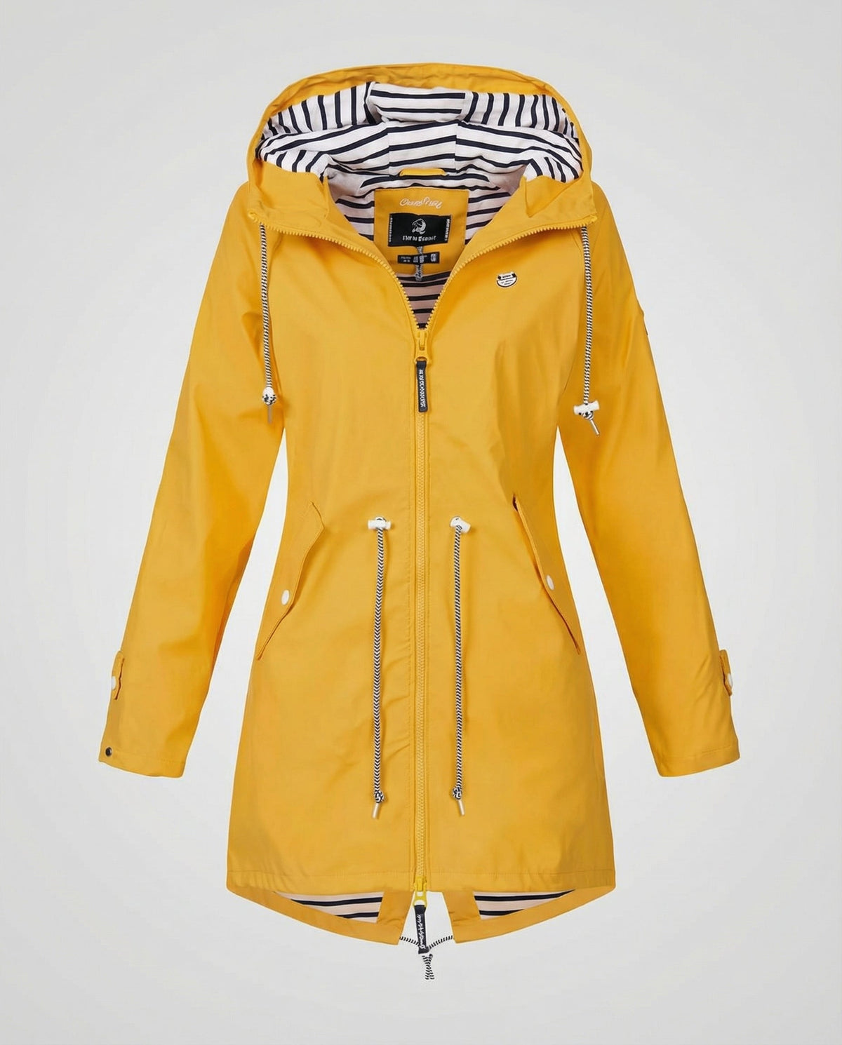 Water repellent hooded rain jacket with drawstring waist - view 10