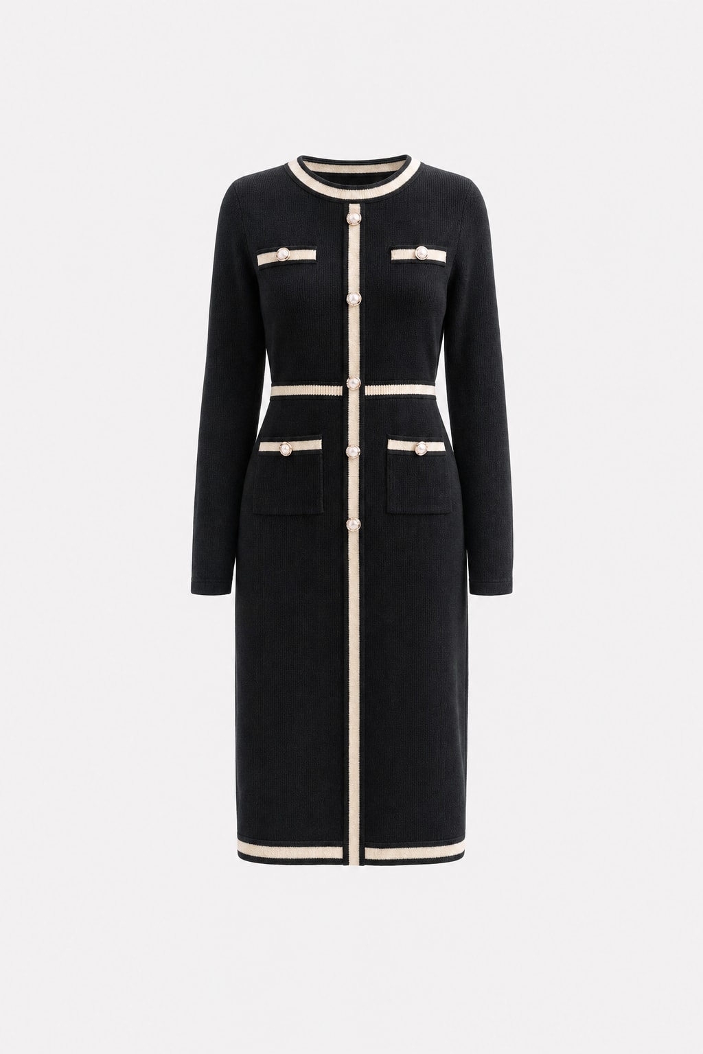 Black Knit Long Sleeve Maxi Dress - 1