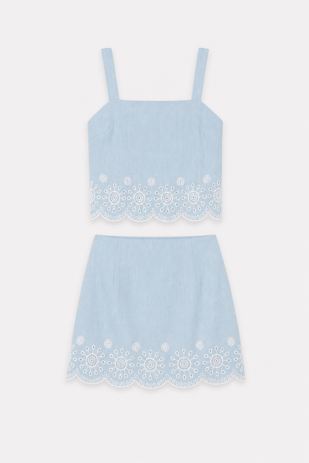 Scalloped Embroidered Cotton Blend Skirt Set - view 6