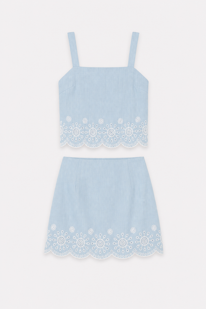 Scalloped Embroidered Cotton Blend Skirt Set - view 6