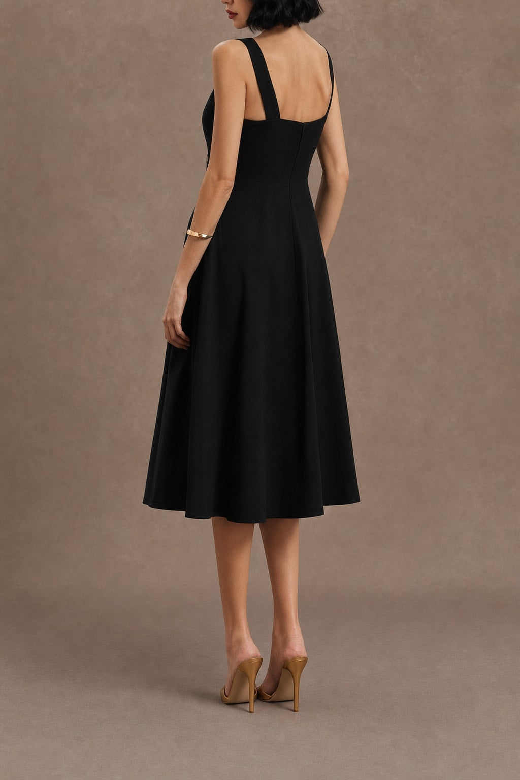 Notched Sleeveless A-Line Midi Dress With Pockets - 4