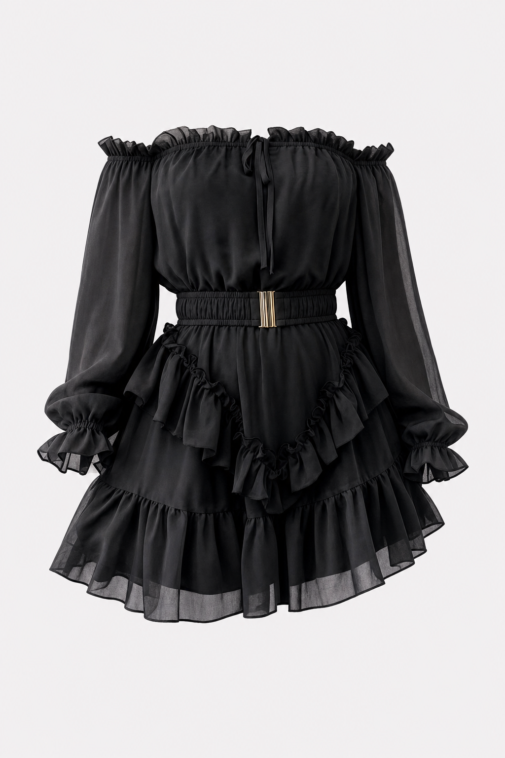 Off-Shoulder Chiffon Mini Dress with Ruffle Hem - view 6
