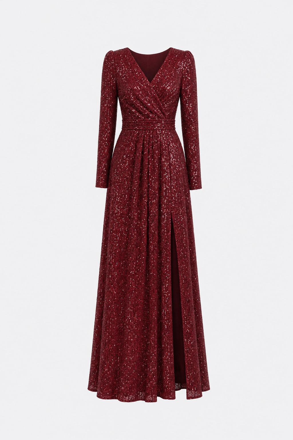 Sequin Evening Dress With Long Sleeve Sheath Fit - 1