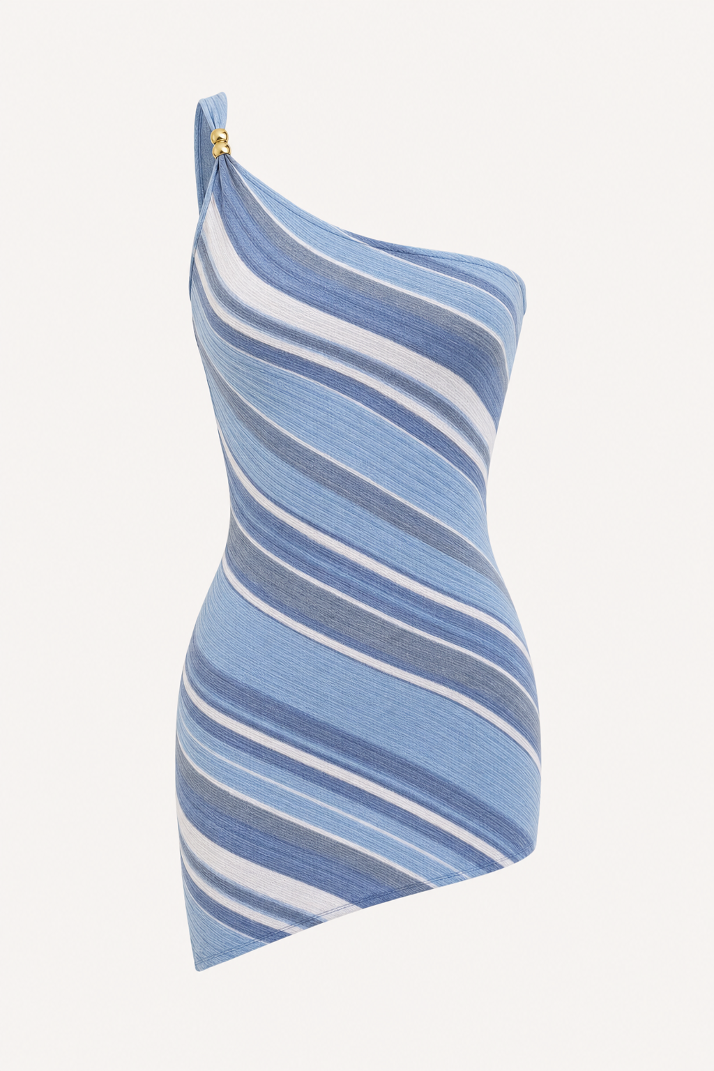 Striped One-Shoulder Beaded Mini Dress