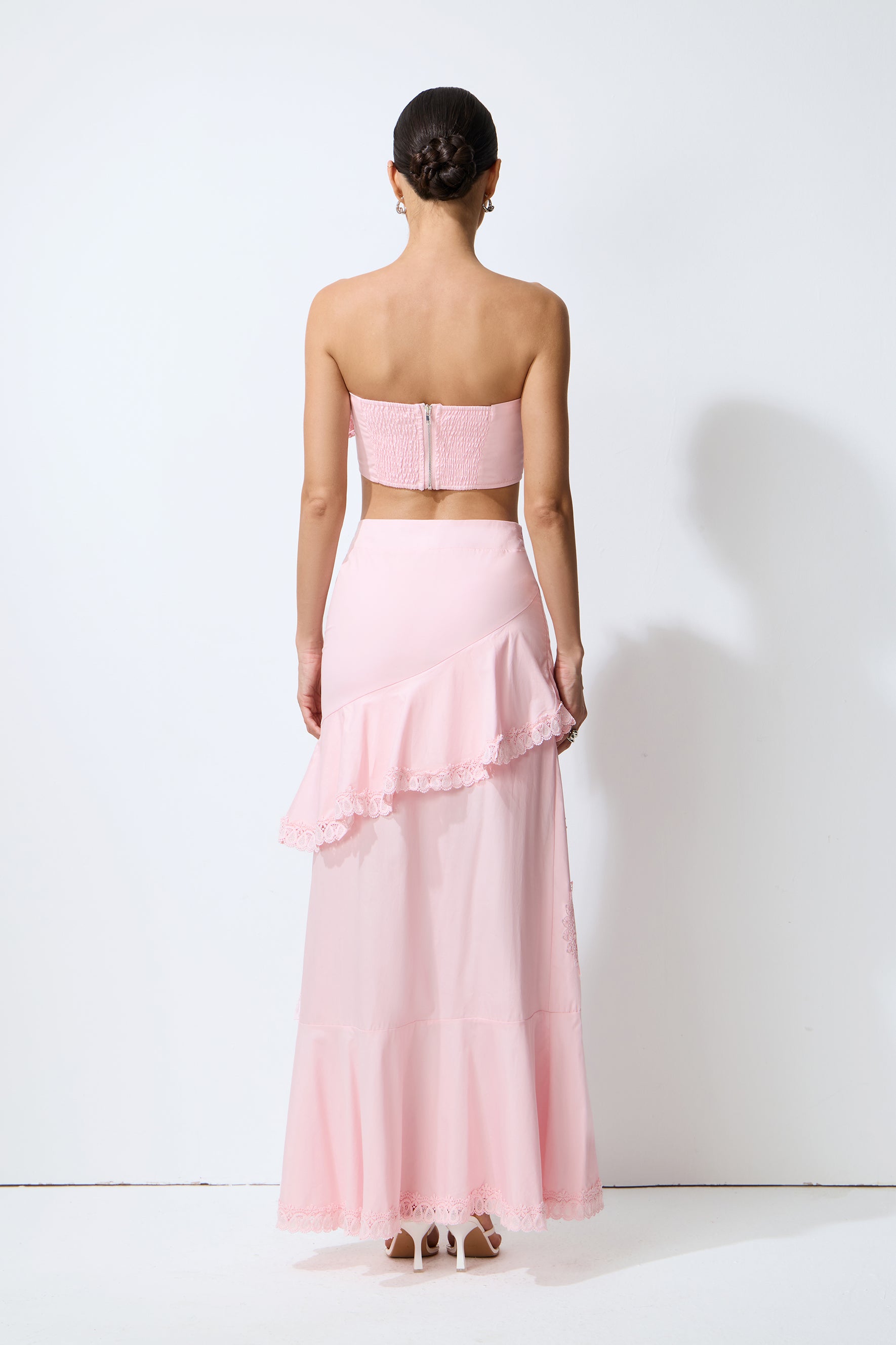 Pink Lace Crop Top and Tiered Maxi Skirt Set - view 4