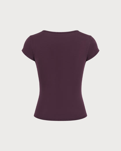 Purple V-neck tie-front lace tee - view 5