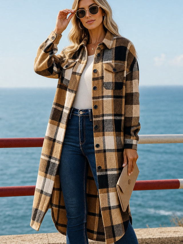 Longline Checked Coat Relaxed Fit For Fall & Winter - 2