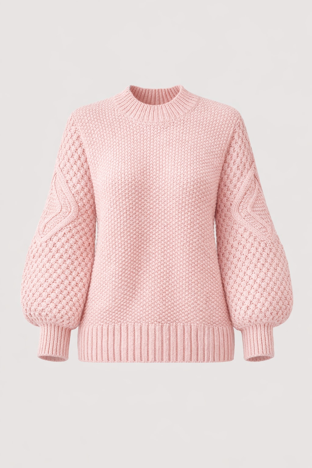 Knitted Sweater with Lantern Sleeves - 1