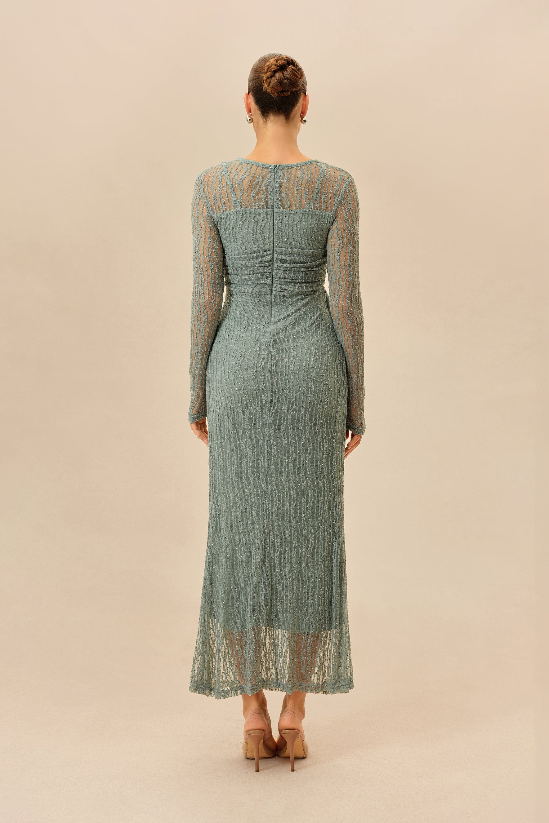 Mint rhinestone mesh maxi dress with sheer sleeves - view 4