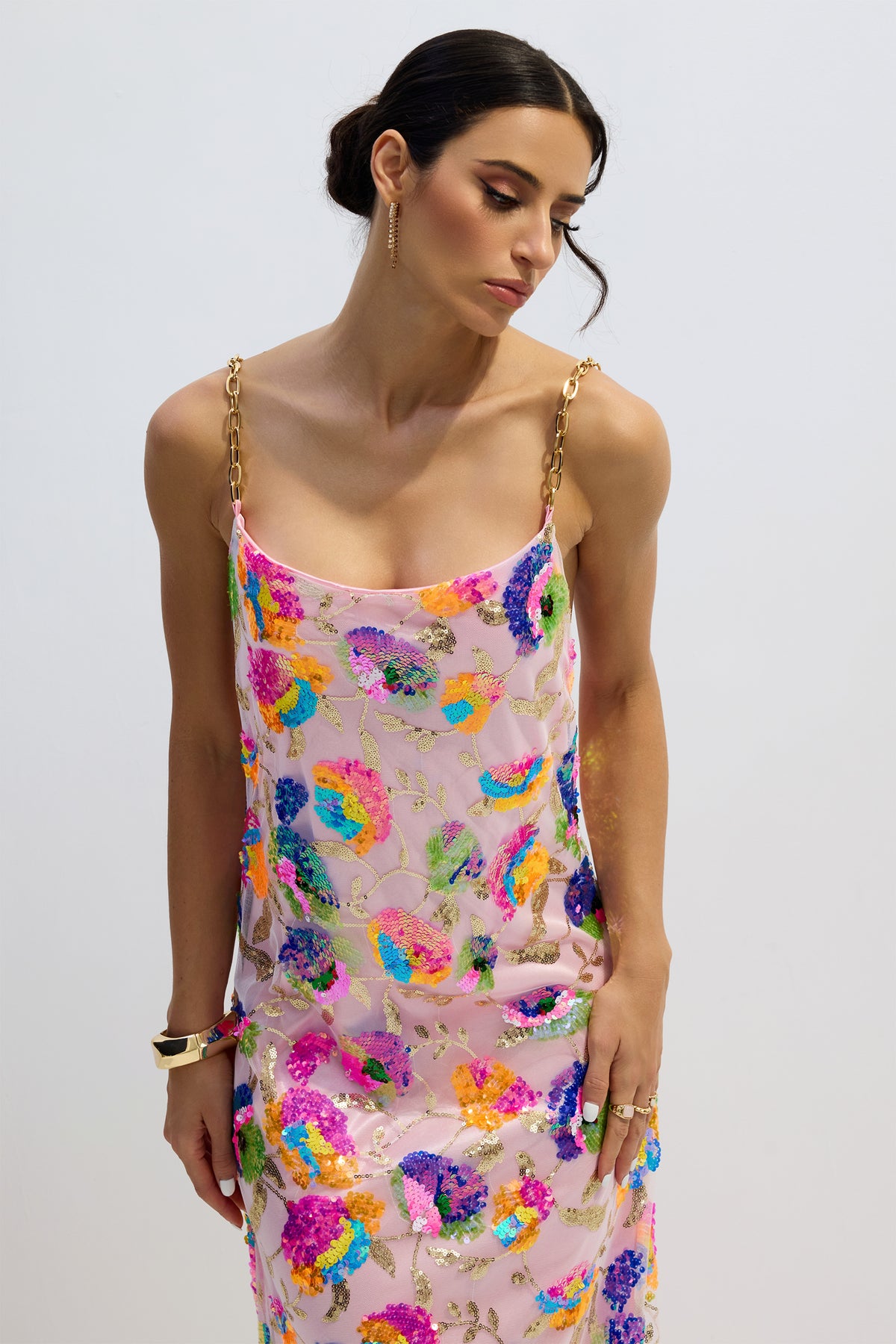 Sequin Backless Maxi Dress with Shoulder Chain Detail - 3