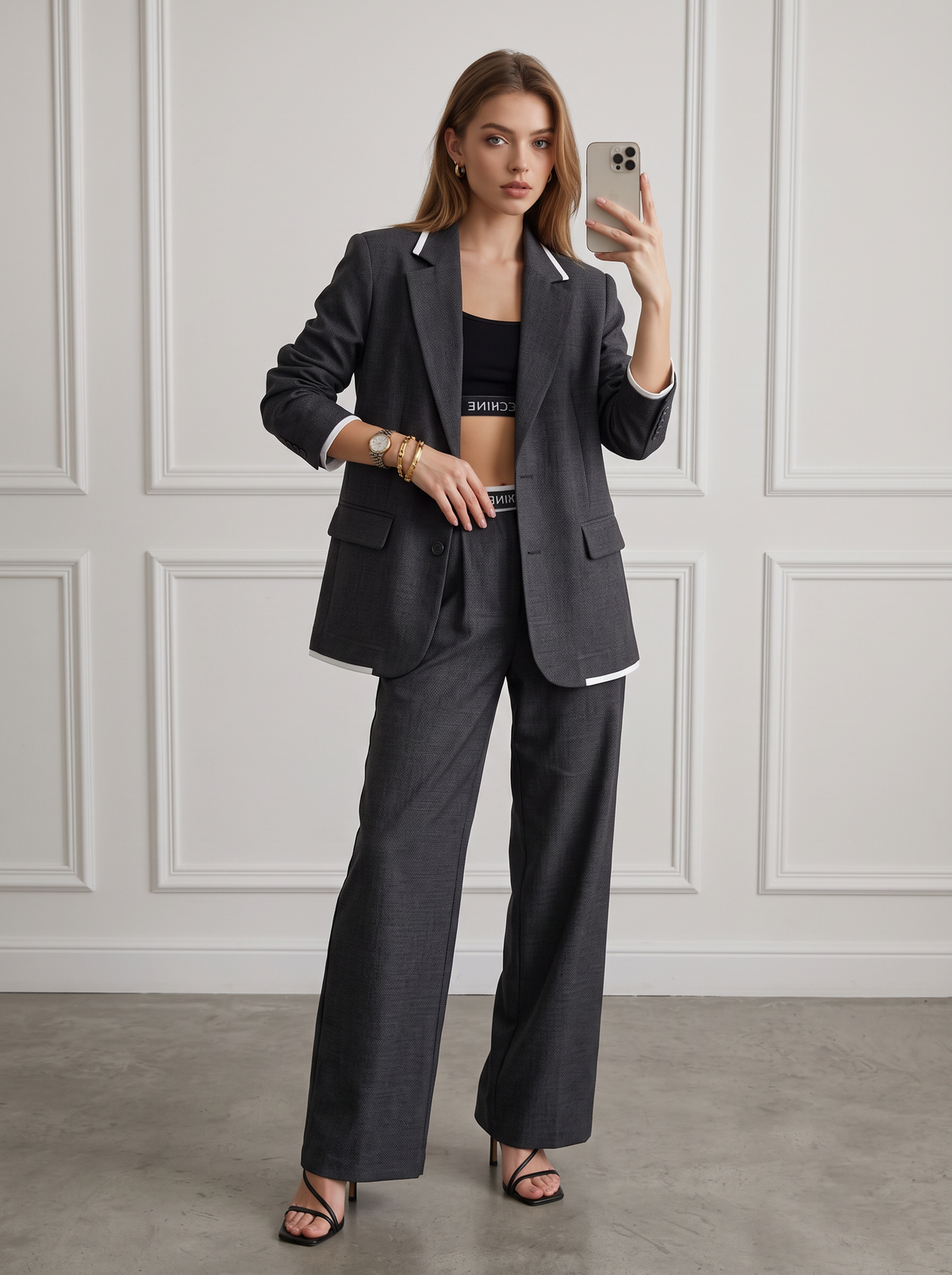 Ribbed Lapel Blazer and Pants Set - view 3